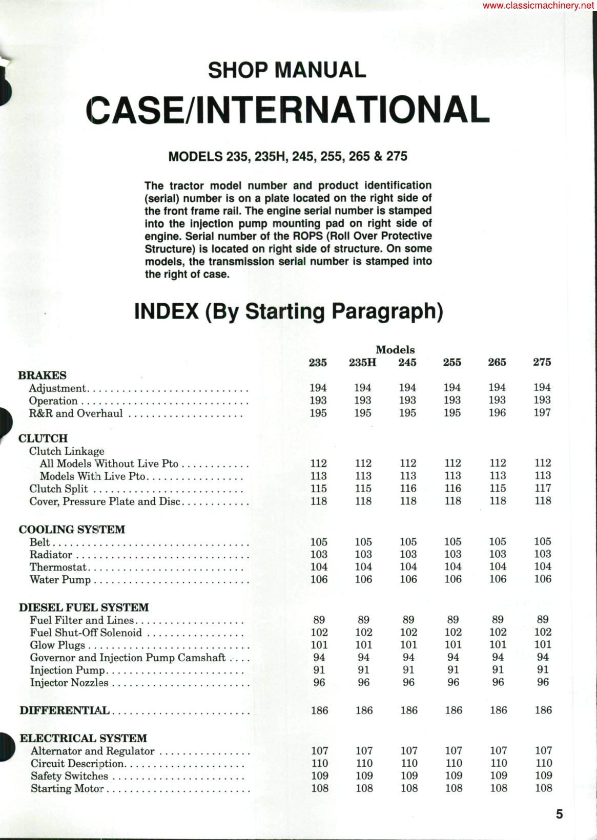 CASE international 235,235H,245,255,265,275 series - shop manual